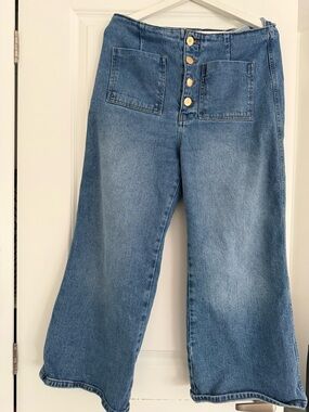 Zara Medium Blue Wide-Leg Button-Front Jeans